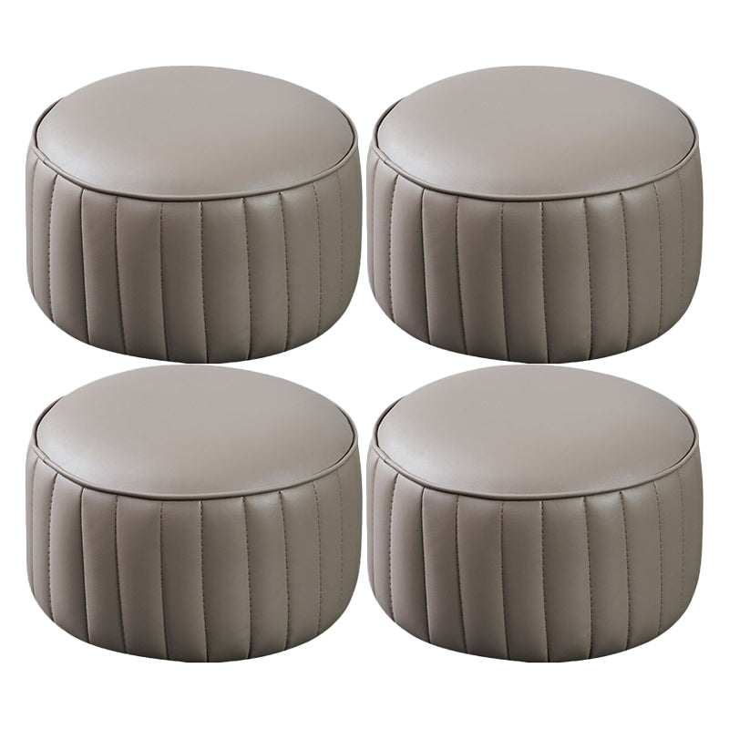Modern Round Ottoman Pouf Genuine Leather Solid Water Resistant Ottoman for Children Brown 4 Piece Set Clearhalo 'furn' 'furn_ottomans_poufs' 'Furniture' 'Living Room Furniture' 'Ottomans & Poufs' 'ottomans_poufs' 5851418