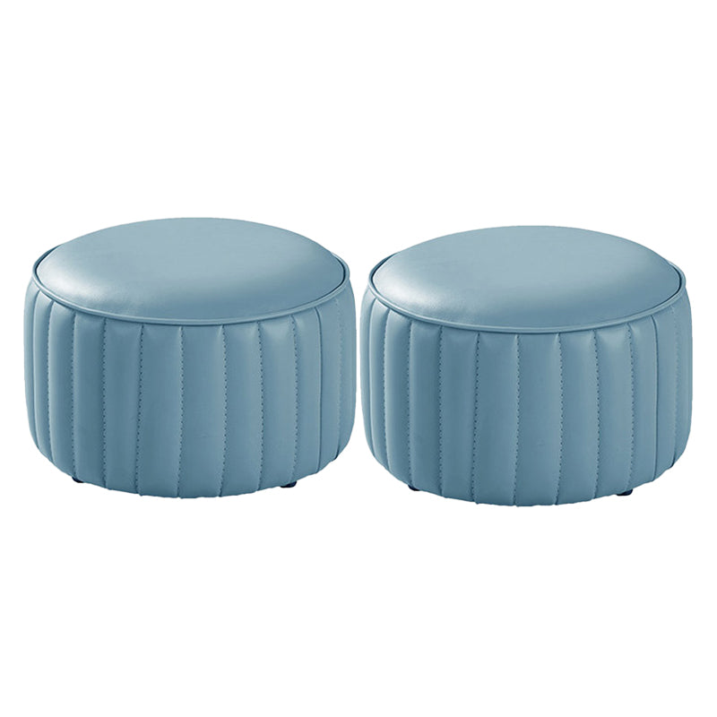 Modern Round Ottoman Pouf Genuine Leather Solid Water Resistant Ottoman for Children Blue 2 Piece Set Clearhalo 'furn' 'furn_ottomans_poufs' 'Furniture' 'Living Room Furniture' 'Ottomans & Poufs' 'ottomans_poufs' 5851421
