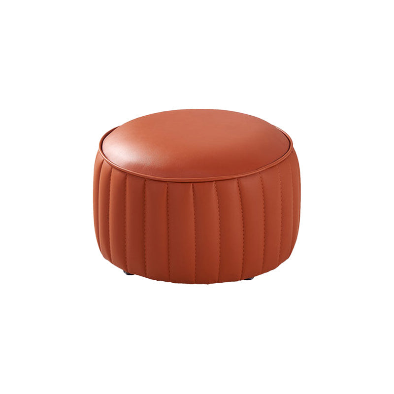Modern Round Ottoman Pouf Genuine Leather Solid Water Resistant Ottoman for Children Orange 1 Piece Clearhalo 'furn' 'furn_ottomans_poufs' 'Furniture' 'Living Room Furniture' 'Ottomans & Poufs' 'ottomans_poufs' 5851425