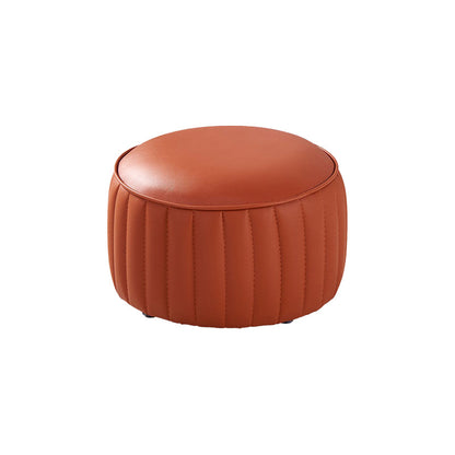 Modern Round Ottoman Pouf Genuine Leather Solid Water Resistant Ottoman for Children Orange 1 Piece Clearhalo 'furn' 'furn_ottomans_poufs' 'Furniture' 'Living Room Furniture' 'Ottomans & Poufs' 'ottomans_poufs' 5851425