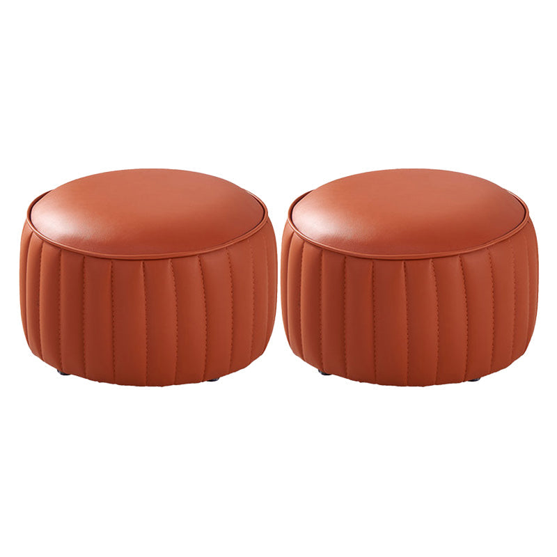 Modern Round Ottoman Pouf Genuine Leather Solid Water Resistant Ottoman for Children Orange 2 Piece Set Clearhalo 'furn' 'furn_ottomans_poufs' 'Furniture' 'Living Room Furniture' 'Ottomans & Poufs' 'ottomans_poufs' 5851427