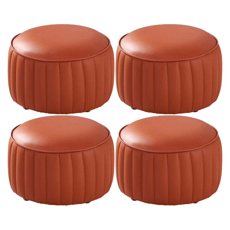 Modern Round Ottoman Pouf Genuine Leather Solid Water Resistant Ottoman for Children Orange 4 Piece Set Clearhalo 'furn' 'furn_ottomans_poufs' 'Furniture' 'Living Room Furniture' 'Ottomans & Poufs' 'ottomans_poufs' 5851428