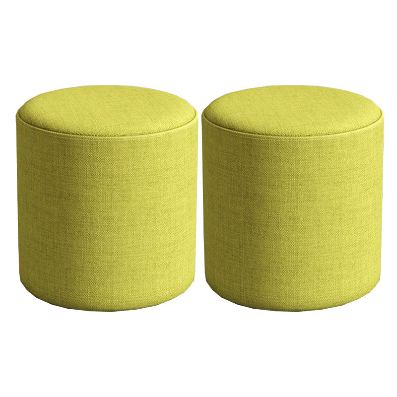 Contemporary Footstool Ottoman Fabric Upholstered Solid Color Round Ottoman 11"L x 11"W x 11"H Yellow-Green 2 Piece Set Clearhalo 'furn' 'furn_ottomans_poufs' 'Furniture' 'Living Room Furniture' 'Ottomans & Poufs' 'ottomans_poufs' 5851495