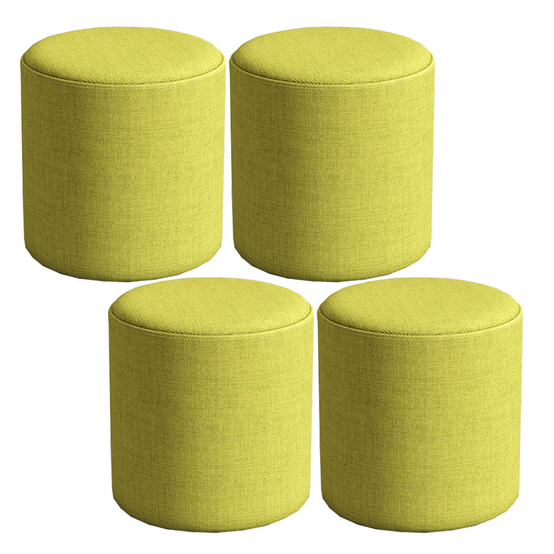 Contemporary Footstool Ottoman Fabric Upholstered Solid Color Round Ottoman 11"L x 11"W x 11"H Yellow-Green 4 Piece Set Clearhalo 'furn' 'furn_ottomans_poufs' 'Furniture' 'Living Room Furniture' 'Ottomans & Poufs' 'ottomans_poufs' 5851496