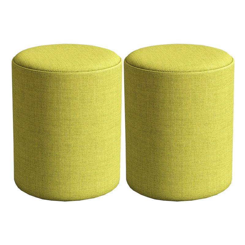 Contemporary Footstool Ottoman Fabric Upholstered Solid Color Round Ottoman 11"L x 11"W x 14"H Yellow-Green 2 Piece Set Clearhalo 'furn' 'furn_ottomans_poufs' 'Furniture' 'Living Room Furniture' 'Ottomans & Poufs' 'ottomans_poufs' 5851510