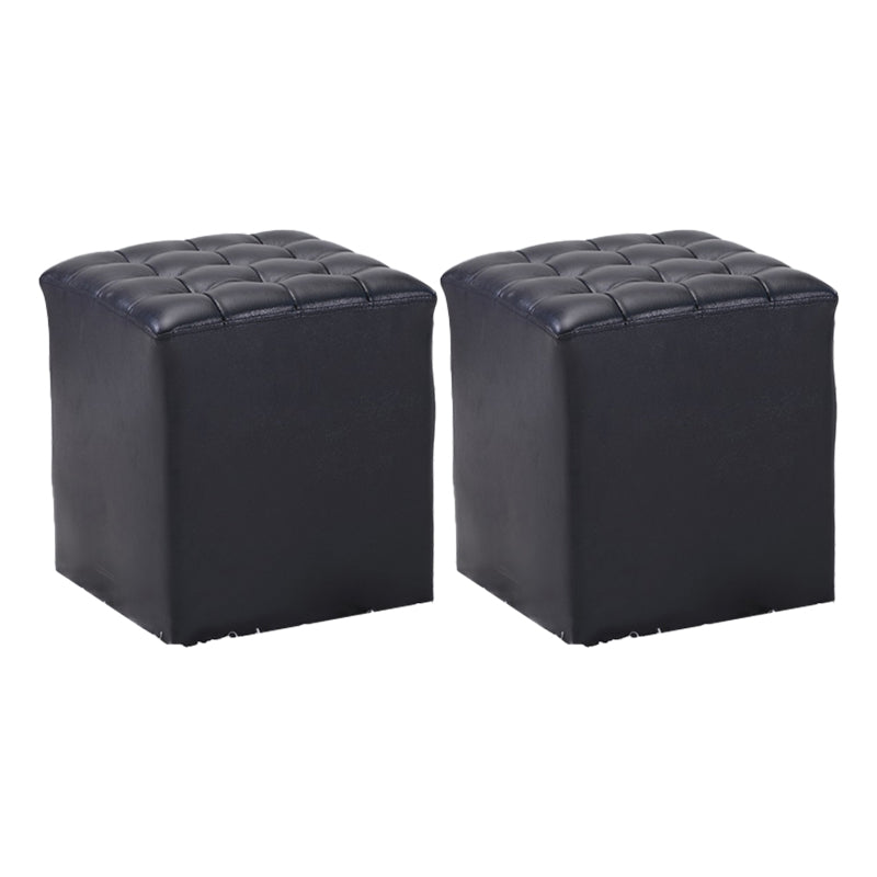 Genuine Leather Ottoman Tufted Square Whole Colored Water Resistant Cube Ottoman Black 2 Piece Set Clearhalo 'furn' 'furn_ottomans_poufs' 'Furniture' 'Living Room Furniture' 'Ottomans & Poufs' 'ottomans_poufs' 5851577