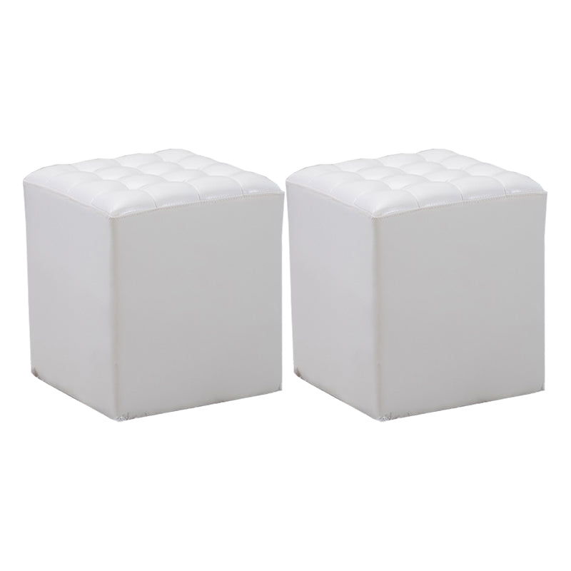 Genuine Leather Ottoman Tufted Square Whole Colored Water Resistant Cube Ottoman White 2 Piece Set Clearhalo 'furn' 'furn_ottomans_poufs' 'Furniture' 'Living Room Furniture' 'Ottomans & Poufs' 'ottomans_poufs' 5851583