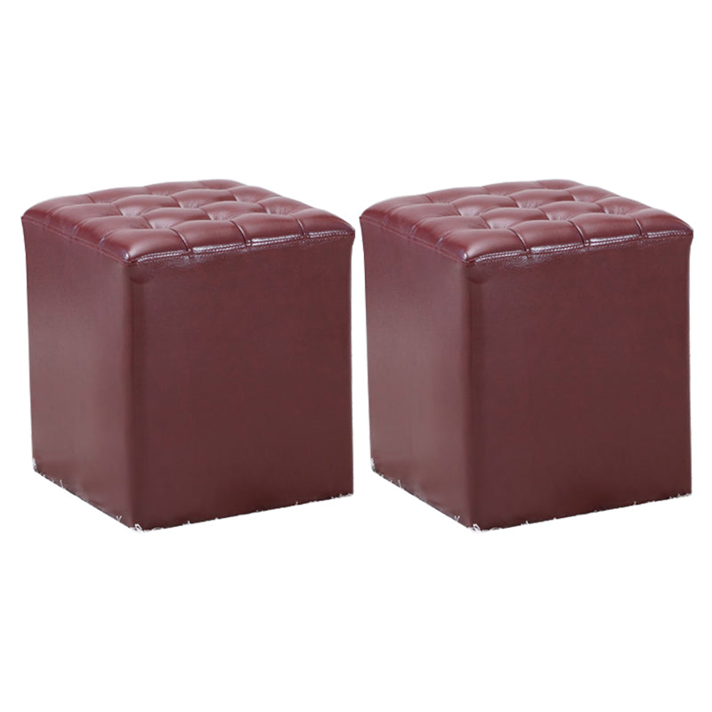 Genuine Leather Ottoman Tufted Square Whole Colored Water Resistant Cube Ottoman Red 2 Piece Set Clearhalo 'furn' 'furn_ottomans_poufs' 'Furniture' 'Living Room Furniture' 'Ottomans & Poufs' 'ottomans_poufs' 5851590