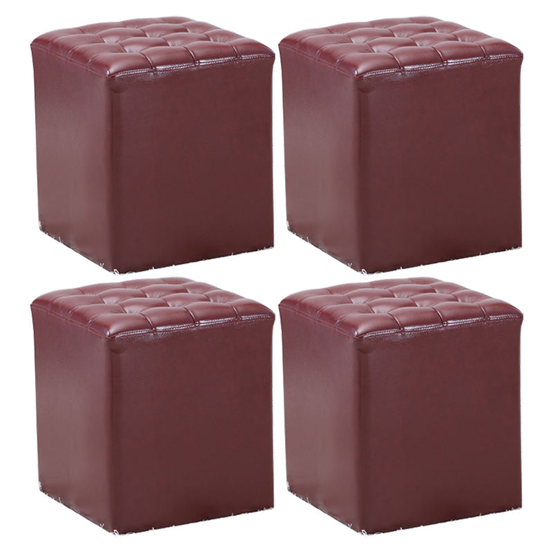 Genuine Leather Ottoman Tufted Square Whole Colored Water Resistant Cube Ottoman Red 4 Piece Set Clearhalo 'furn' 'furn_ottomans_poufs' 'Furniture' 'Living Room Furniture' 'Ottomans & Poufs' 'ottomans_poufs' 5851591