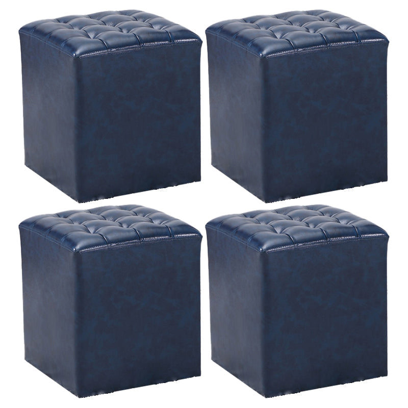 Genuine Leather Ottoman Tufted Square Whole Colored Water Resistant Cube Ottoman Dark Blue 4 Piece Set Clearhalo 'furn' 'furn_ottomans_poufs' 'Furniture' 'Living Room Furniture' 'Ottomans & Poufs' 'ottomans_poufs' 5851610