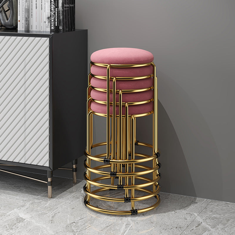 Contemporary Ottoman Fabric Upholstered Metal Frame Round Ottoman