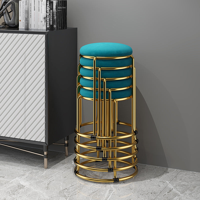 Contemporary Ottoman Fabric Upholstered Metal Frame Round Ottoman