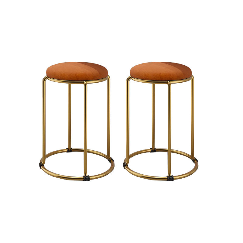 Contemporary Ottoman Fabric Upholstered Metal Frame Round Ottoman