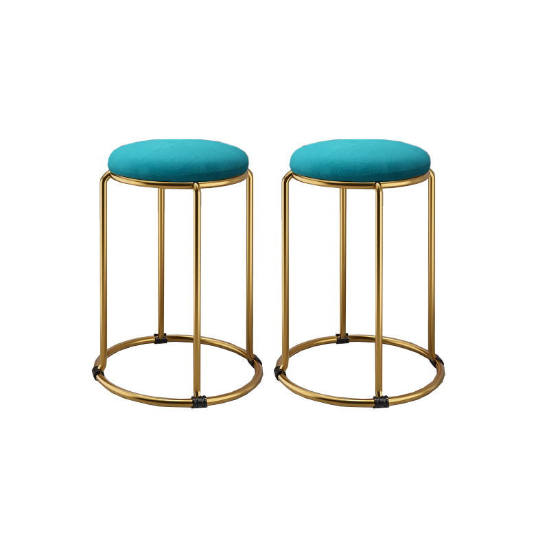 Contemporary Ottoman Fabric Upholstered Metal Frame Round Ottoman