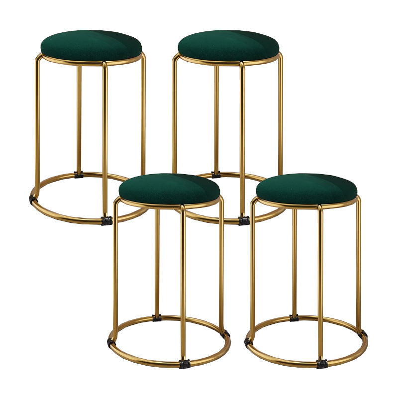 Contemporary Ottoman Fabric Upholstered Metal Frame Round Ottoman