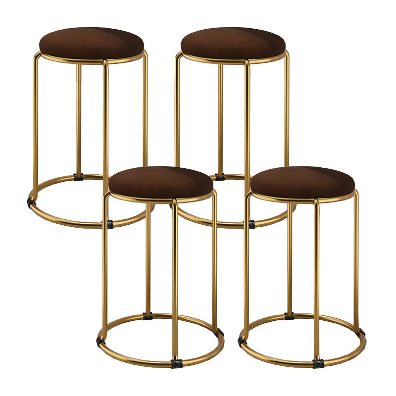 Contemporary Ottoman Fabric Upholstered Metal Frame Round Ottoman