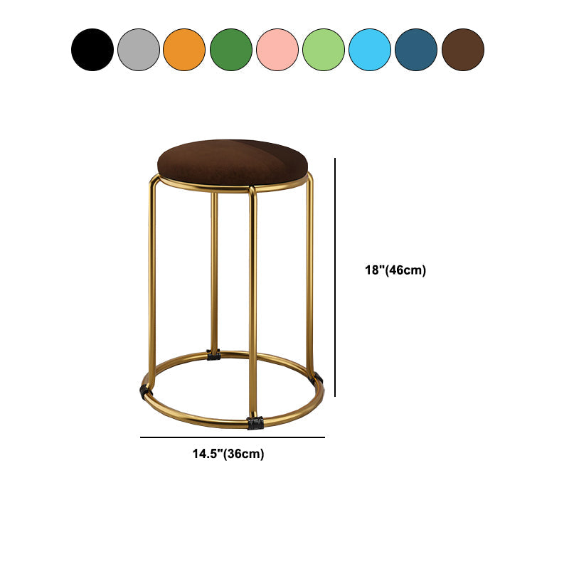 Contemporary Ottoman Fabric Upholstered Metal Frame Round Ottoman