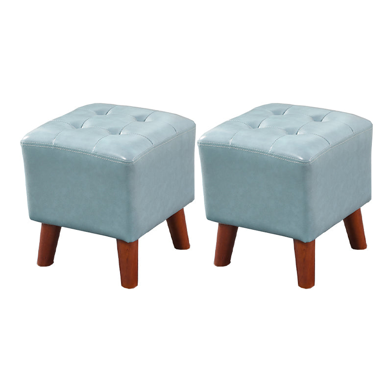Dark Brown Leather Standard Square Stain Resistant Indoor Standard Light Blue 2 Piece Set Clearhalo 'furn' 'furn_ottomans_poufs' 'Furniture' 'Living Room Furniture' 'Ottomans & Poufs' 'ottomans_poufs' 5851727