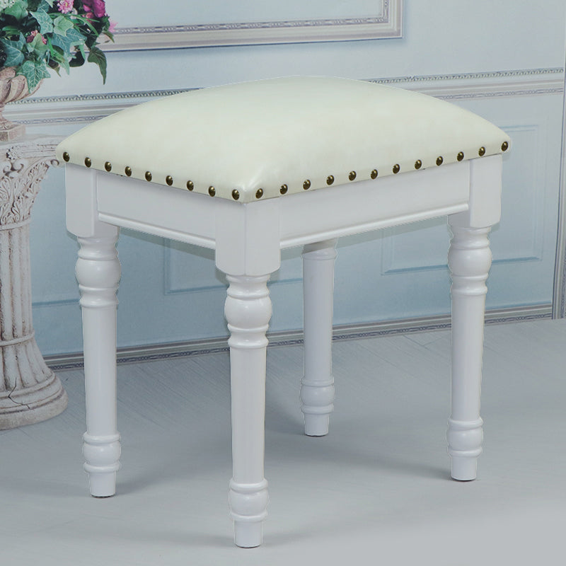 French Country Ottoman Rectangle Standard with Nailhead Trim Faux Leather Solid Ottoman White 1 Piece White Clearhalo 'furn' 'furn_ottomans_poufs' 'Furniture' 'Living Room Furniture' 'Ottomans & Poufs' 'ottomans_poufs' 5851769