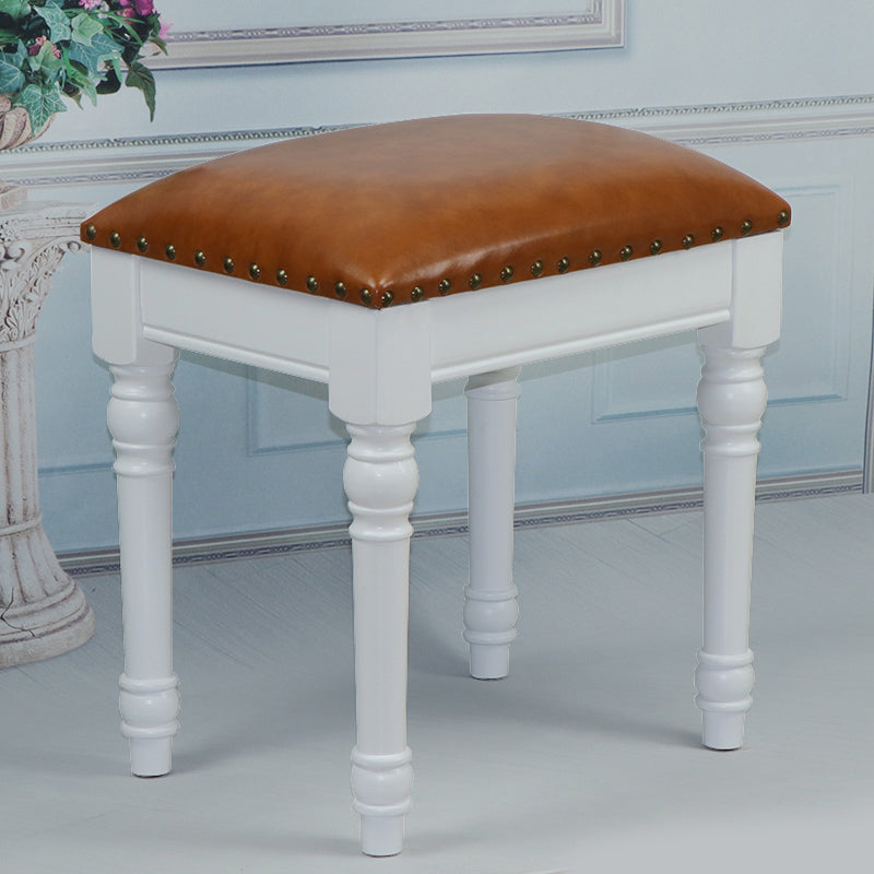 French Country Ottoman Rectangle Standard with Nailhead Trim Faux Leather Solid Ottoman Yellow 1 Piece White Clearhalo 'furn' 'furn_ottomans_poufs' 'Furniture' 'Living Room Furniture' 'Ottomans & Poufs' 'ottomans_poufs' 5851772