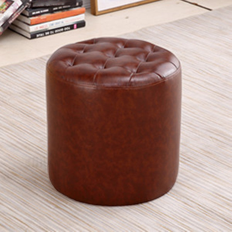 Modern Dark Brown Cube Solid Color Square Leather for Living Room Brown Round 1 Piece Clearhalo 'furn' 'furn_ottomans_poufs' 'Furniture' 'Living Room Furniture' 'Ottomans & Poufs' 'ottomans_poufs' 5851798