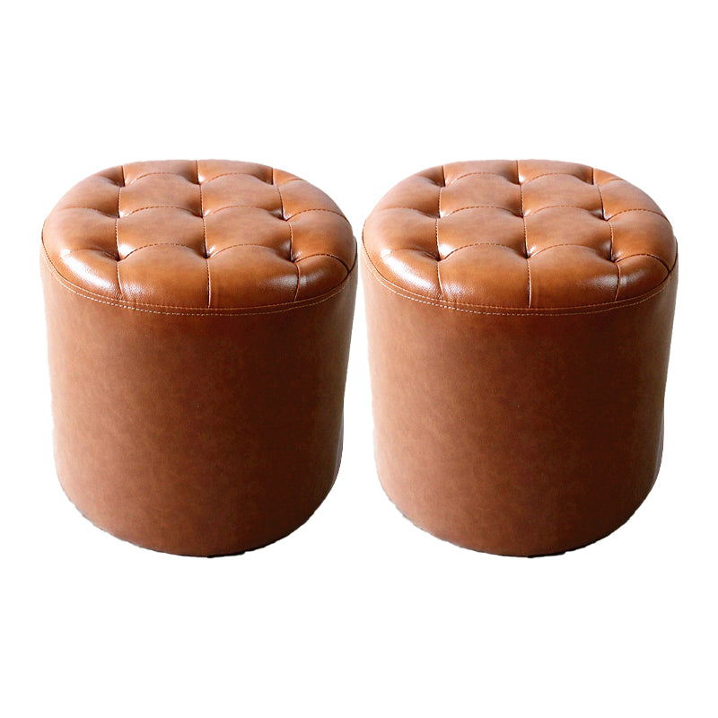 Modern Dark Brown Cube Solid Color Square Leather for Living Room Gold Round 2 Piece Set Clearhalo 'furn' 'furn_ottomans_poufs' 'Furniture' 'Living Room Furniture' 'Ottomans & Poufs' 'ottomans_poufs' 5851806