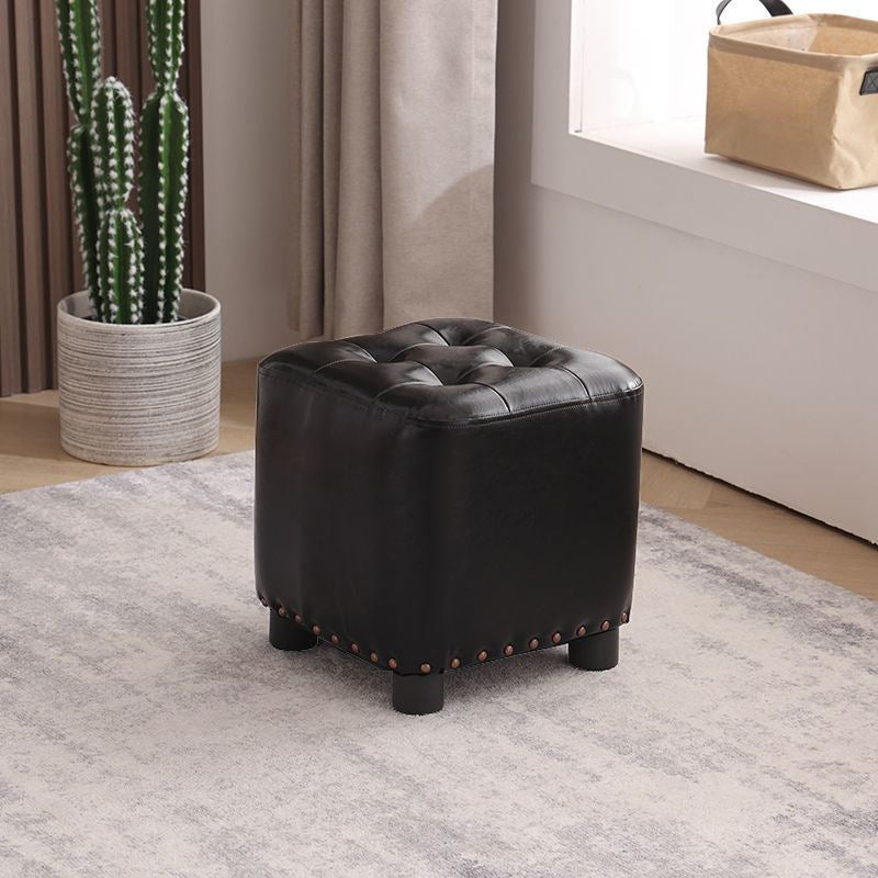 Trendy Leather Ottoman Plain Square Leather Foot Indoor Stool Ottoman 12"L x 12"W x 13"H Black 1 Piece Clearhalo 'furn' 'furn_ottomans_poufs' 'Furniture' 'Living Room Furniture' 'Ottomans & Poufs' 'ottomans_poufs' 5851860