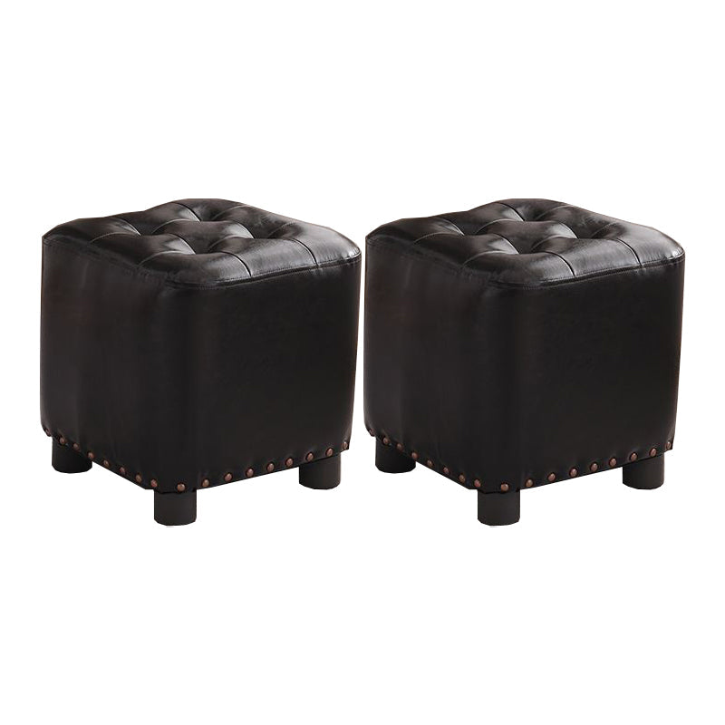 Trendy Leather Ottoman Plain Square Leather Foot Indoor Stool Ottoman 12"L x 12"W x 13"H Black 2 Piece Set Clearhalo 'furn' 'furn_ottomans_poufs' 'Furniture' 'Living Room Furniture' 'Ottomans & Poufs' 'ottomans_poufs' 5851861