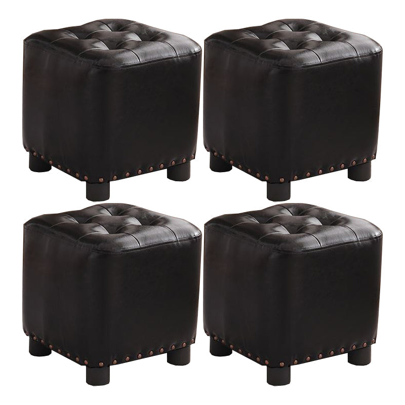 Trendy Leather Ottoman Plain Square Leather Foot Indoor Stool Ottoman 12"L x 12"W x 13"H Black 4 Piece Set Clearhalo 'furn' 'furn_ottomans_poufs' 'Furniture' 'Living Room Furniture' 'Ottomans & Poufs' 'ottomans_poufs' 5851863