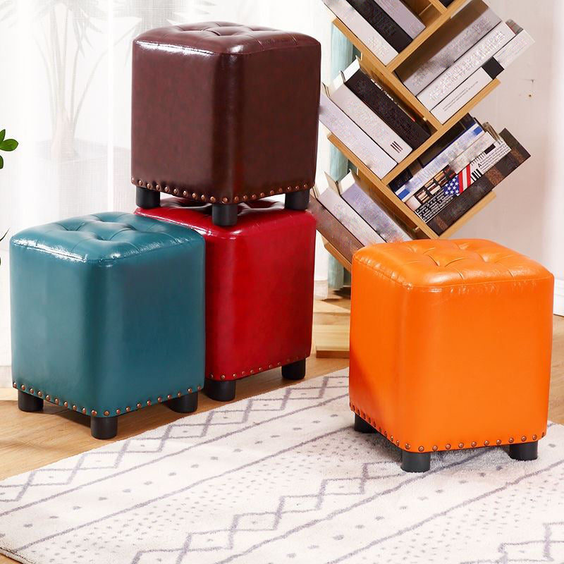 Trendy Leather Ottoman Plain Square Leather Foot Indoor Stool Ottoman Clearhalo 'furn' 'furn_ottomans_poufs' 'Furniture' 'Living Room Furniture' 'Ottomans & Poufs' 'ottomans_poufs' 5851864