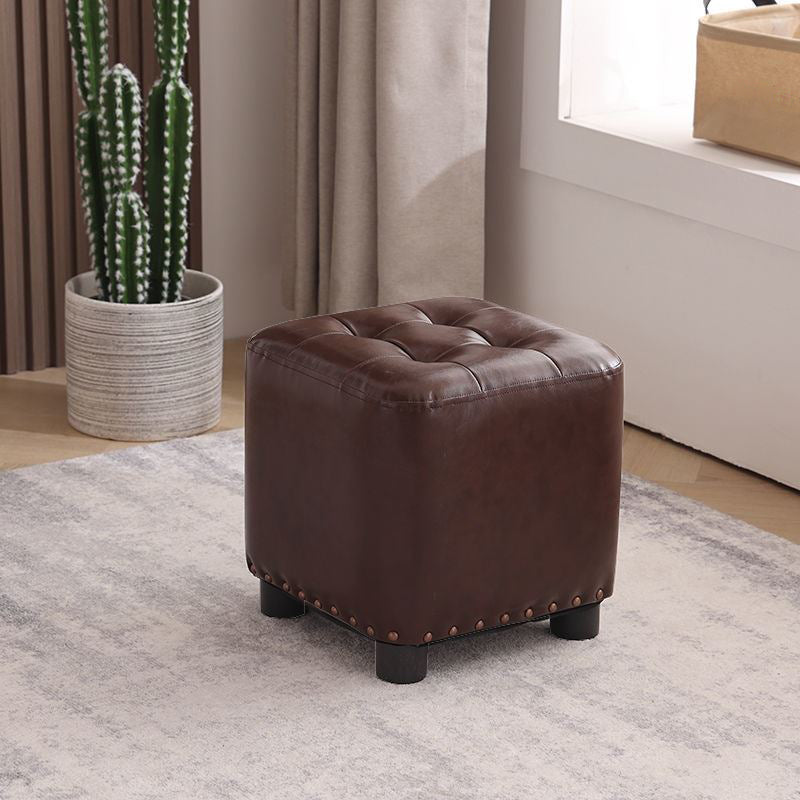 Trendy Leather Ottoman Plain Square Leather Foot Indoor Stool Ottoman 12"L x 12"W x 13"H Brown 1 Piece Clearhalo 'furn' 'furn_ottomans_poufs' 'Furniture' 'Living Room Furniture' 'Ottomans & Poufs' 'ottomans_poufs' 5851866