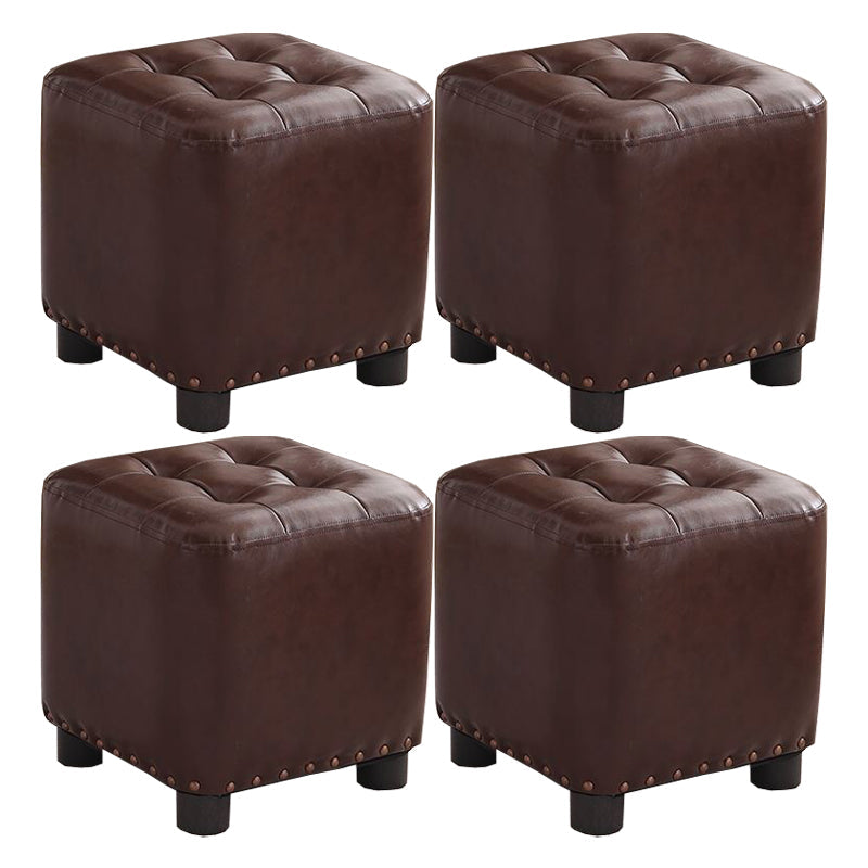 Trendy Leather Ottoman Plain Square Leather Foot Indoor Stool Ottoman 12"L x 12"W x 13"H Brown 4 Piece Set Clearhalo 'furn' 'furn_ottomans_poufs' 'Furniture' 'Living Room Furniture' 'Ottomans & Poufs' 'ottomans_poufs' 5851870