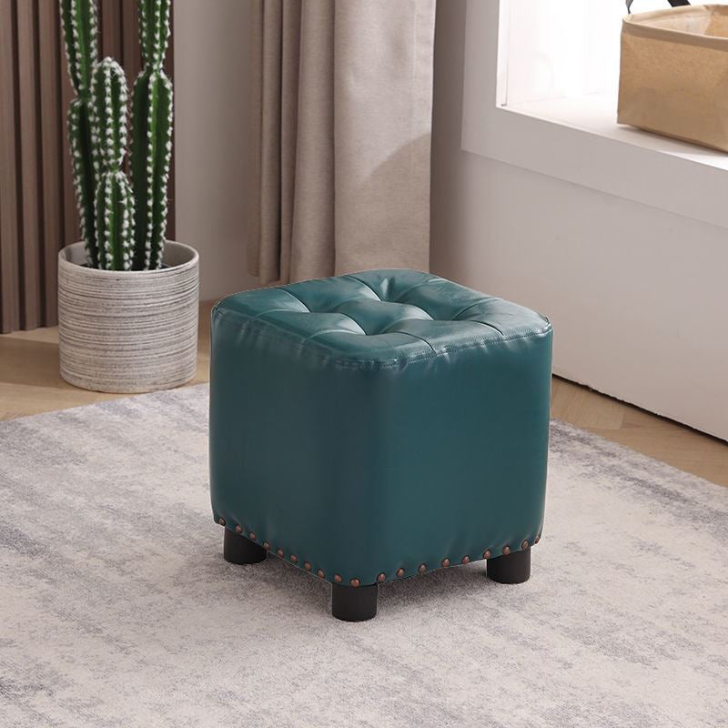 Trendy Leather Ottoman Plain Square Leather Foot Indoor Stool Ottoman 12"L x 12"W x 13"H Blue 1 Piece Clearhalo 'furn' 'furn_ottomans_poufs' 'Furniture' 'Living Room Furniture' 'Ottomans & Poufs' 'ottomans_poufs' 5851871