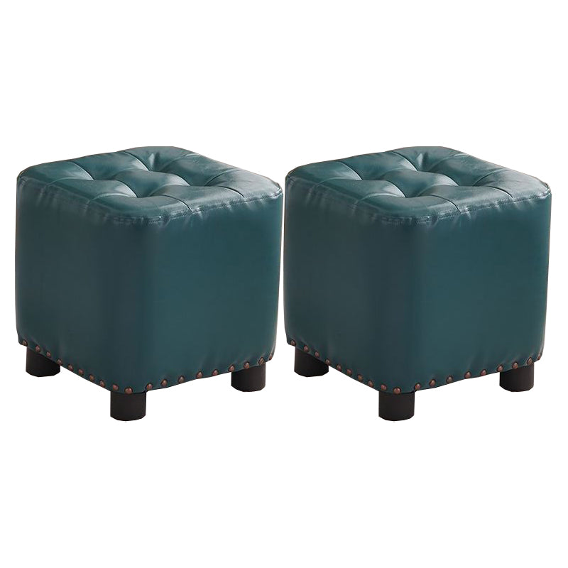 Trendy Leather Ottoman Plain Square Leather Foot Indoor Stool Ottoman 12"L x 12"W x 13"H Blue 2 Piece Set Clearhalo 'furn' 'furn_ottomans_poufs' 'Furniture' 'Living Room Furniture' 'Ottomans & Poufs' 'ottomans_poufs' 5851874