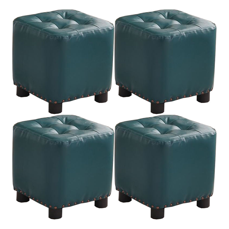 Trendy Leather Ottoman Plain Square Leather Foot Indoor Stool Ottoman 12"L x 12"W x 13"H Blue 4 Piece Set Clearhalo 'furn' 'furn_ottomans_poufs' 'Furniture' 'Living Room Furniture' 'Ottomans & Poufs' 'ottomans_poufs' 5851875