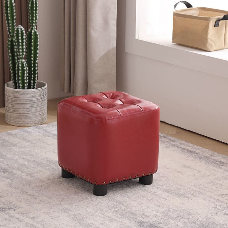 Trendy Leather Ottoman Plain Square Leather Foot Indoor Stool Ottoman 12"L x 12"W x 13"H Burgundy 1 Piece Clearhalo 'furn' 'furn_ottomans_poufs' 'Furniture' 'Living Room Furniture' 'Ottomans & Poufs' 'ottomans_poufs' 5851877
