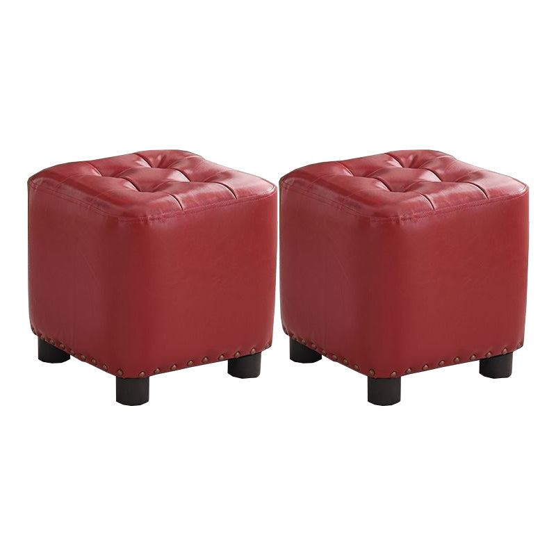 Trendy Leather Ottoman Plain Square Leather Foot Indoor Stool Ottoman 12"L x 12"W x 13"H Burgundy 2 Piece Set Clearhalo 'furn' 'furn_ottomans_poufs' 'Furniture' 'Living Room Furniture' 'Ottomans & Poufs' 'ottomans_poufs' 5851878