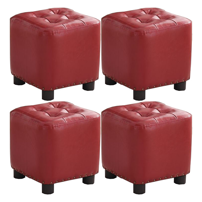 Trendy Leather Ottoman Plain Square Leather Foot Indoor Stool Ottoman 12"L x 12"W x 13"H Burgundy 4 Piece Set Clearhalo 'furn' 'furn_ottomans_poufs' 'Furniture' 'Living Room Furniture' 'Ottomans & Poufs' 'ottomans_poufs' 5851879