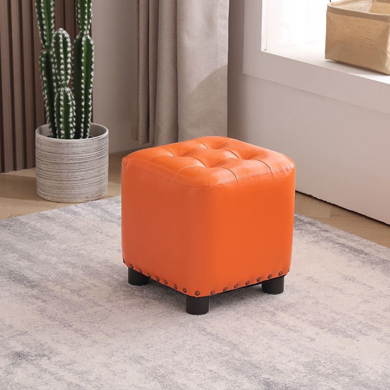Trendy Leather Ottoman Plain Square Leather Foot Indoor Stool Ottoman 12"L x 12"W x 13"H Orange 1 Piece Clearhalo 'furn' 'furn_ottomans_poufs' 'Furniture' 'Living Room Furniture' 'Ottomans & Poufs' 'ottomans_poufs' 5851880