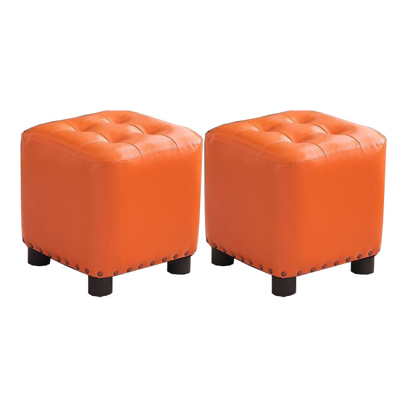 Trendy Leather Ottoman Plain Square Leather Foot Indoor Stool Ottoman 12"L x 12"W x 13"H Orange 2 Piece Set Clearhalo 'furn' 'furn_ottomans_poufs' 'Furniture' 'Living Room Furniture' 'Ottomans & Poufs' 'ottomans_poufs' 5851881