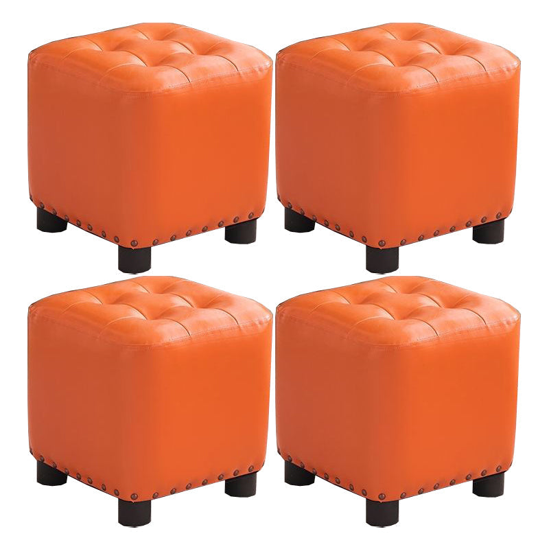 Trendy Leather Ottoman Plain Square Leather Foot Indoor Stool Ottoman 12"L x 12"W x 13"H Orange 4 Piece Set Clearhalo 'furn' 'furn_ottomans_poufs' 'Furniture' 'Living Room Furniture' 'Ottomans & Poufs' 'ottomans_poufs' 5851882