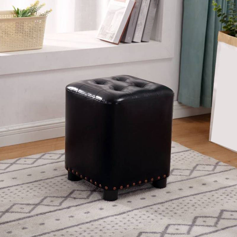 Trendy Leather Ottoman Plain Square Leather Foot Indoor Stool Ottoman 13"L x 13"W x 15"H Black 1 Piece Clearhalo 'furn' 'furn_ottomans_poufs' 'Furniture' 'Living Room Furniture' 'Ottomans & Poufs' 'ottomans_poufs' 5851883