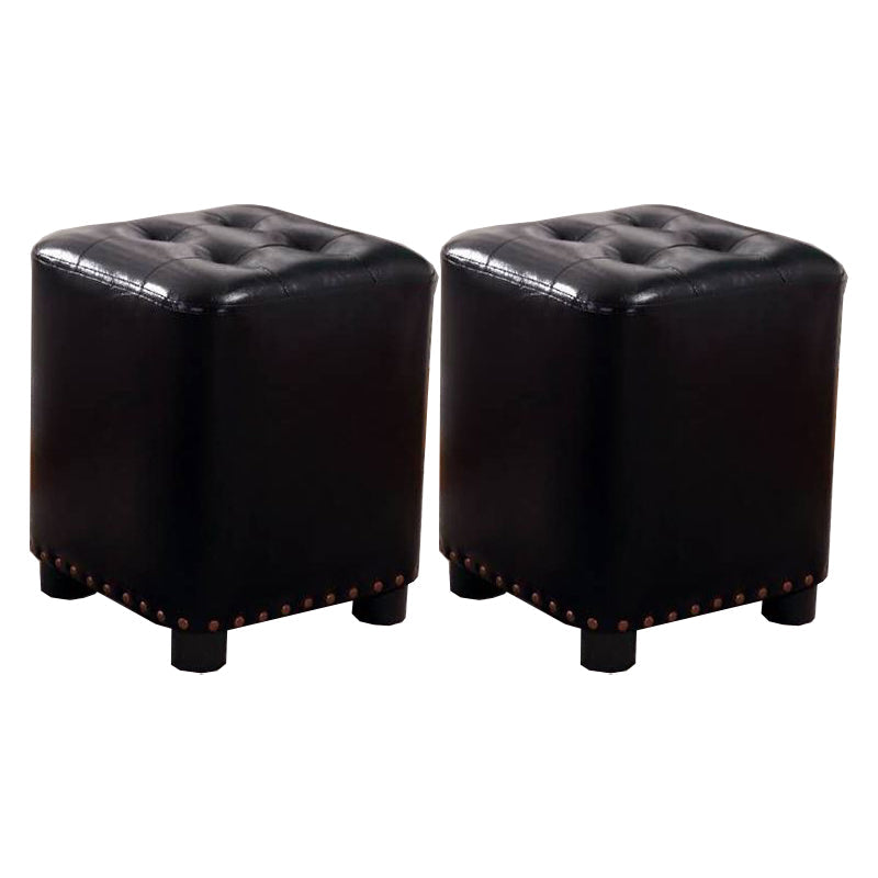 Trendy Leather Ottoman Plain Square Leather Foot Indoor Stool Ottoman 13"L x 13"W x 15"H Black 2 Piece Set Clearhalo 'furn' 'furn_ottomans_poufs' 'Furniture' 'Living Room Furniture' 'Ottomans & Poufs' 'ottomans_poufs' 5851884