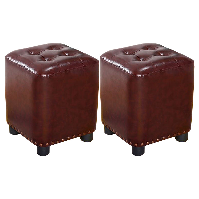 Trendy Leather Ottoman Plain Square Leather Foot Indoor Stool Ottoman 13"L x 13"W x 15"H Brown 2 Piece Set Clearhalo 'furn' 'furn_ottomans_poufs' 'Furniture' 'Living Room Furniture' 'Ottomans & Poufs' 'ottomans_poufs' 5851887