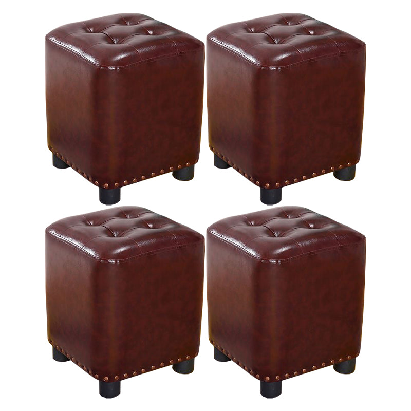 Trendy Leather Ottoman Plain Square Leather Foot Indoor Stool Ottoman 13"L x 13"W x 15"H Brown 4 Piece Set Clearhalo 'furn' 'furn_ottomans_poufs' 'Furniture' 'Living Room Furniture' 'Ottomans & Poufs' 'ottomans_poufs' 5851888