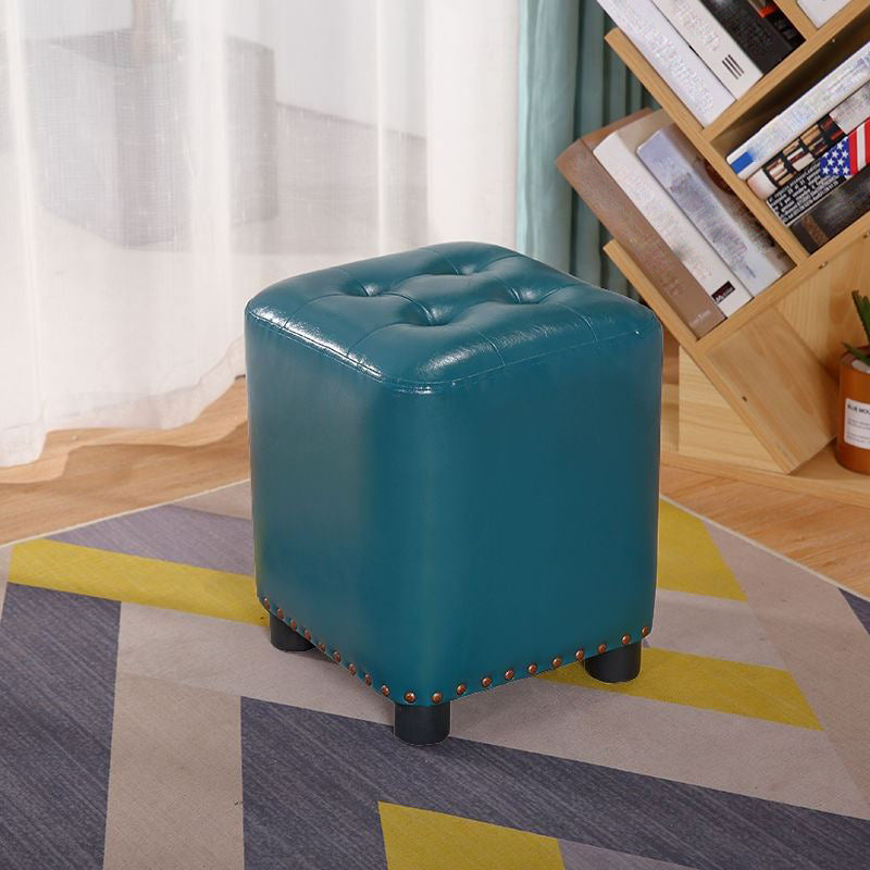 Trendy Leather Ottoman Plain Square Leather Foot Indoor Stool Ottoman 13"L x 13"W x 15"H Blue 1 Piece Clearhalo 'furn' 'furn_ottomans_poufs' 'Furniture' 'Living Room Furniture' 'Ottomans & Poufs' 'ottomans_poufs' 5851889