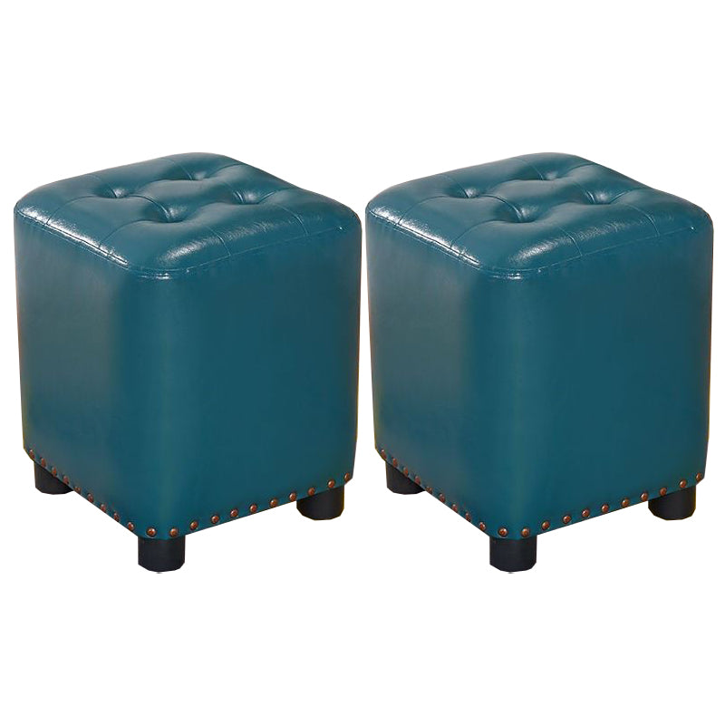 Trendy Leather Ottoman Plain Square Leather Foot Indoor Stool Ottoman 13"L x 13"W x 15"H Blue 2 Piece Set Clearhalo 'furn' 'furn_ottomans_poufs' 'Furniture' 'Living Room Furniture' 'Ottomans & Poufs' 'ottomans_poufs' 5851890