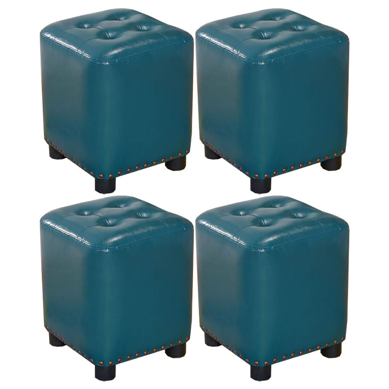 Trendy Leather Ottoman Plain Square Leather Foot Indoor Stool Ottoman 13"L x 13"W x 15"H Blue 4 Piece Set Clearhalo 'furn' 'furn_ottomans_poufs' 'Furniture' 'Living Room Furniture' 'Ottomans & Poufs' 'ottomans_poufs' 5851891