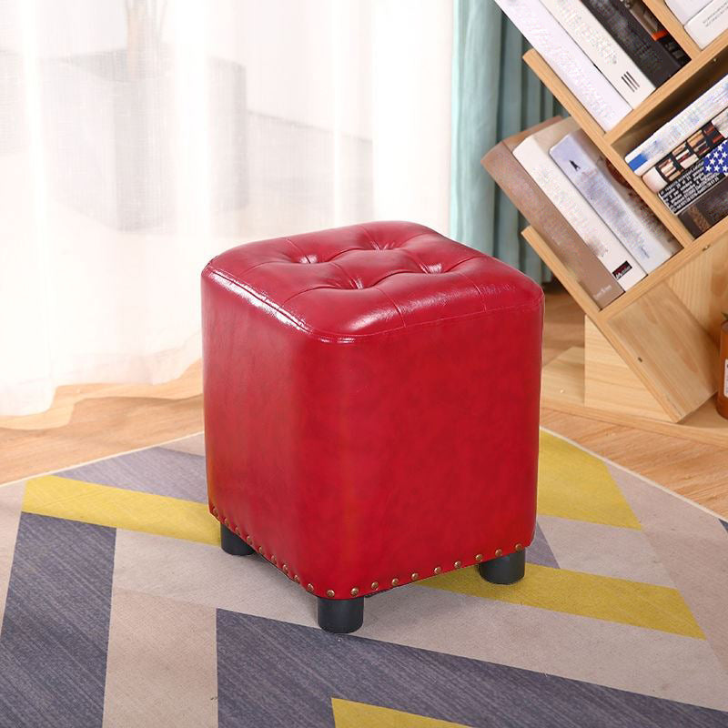 Trendy Leather Ottoman Plain Square Leather Foot Indoor Stool Ottoman 13"L x 13"W x 15"H Burgundy 1 Piece Clearhalo 'furn' 'furn_ottomans_poufs' 'Furniture' 'Living Room Furniture' 'Ottomans & Poufs' 'ottomans_poufs' 5851892