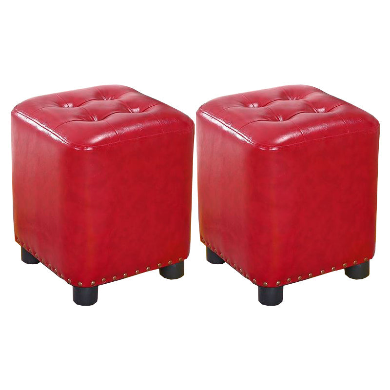 Trendy Leather Ottoman Plain Square Leather Foot Indoor Stool Ottoman 13"L x 13"W x 15"H Burgundy 2 Piece Set Clearhalo 'furn' 'furn_ottomans_poufs' 'Furniture' 'Living Room Furniture' 'Ottomans & Poufs' 'ottomans_poufs' 5851893